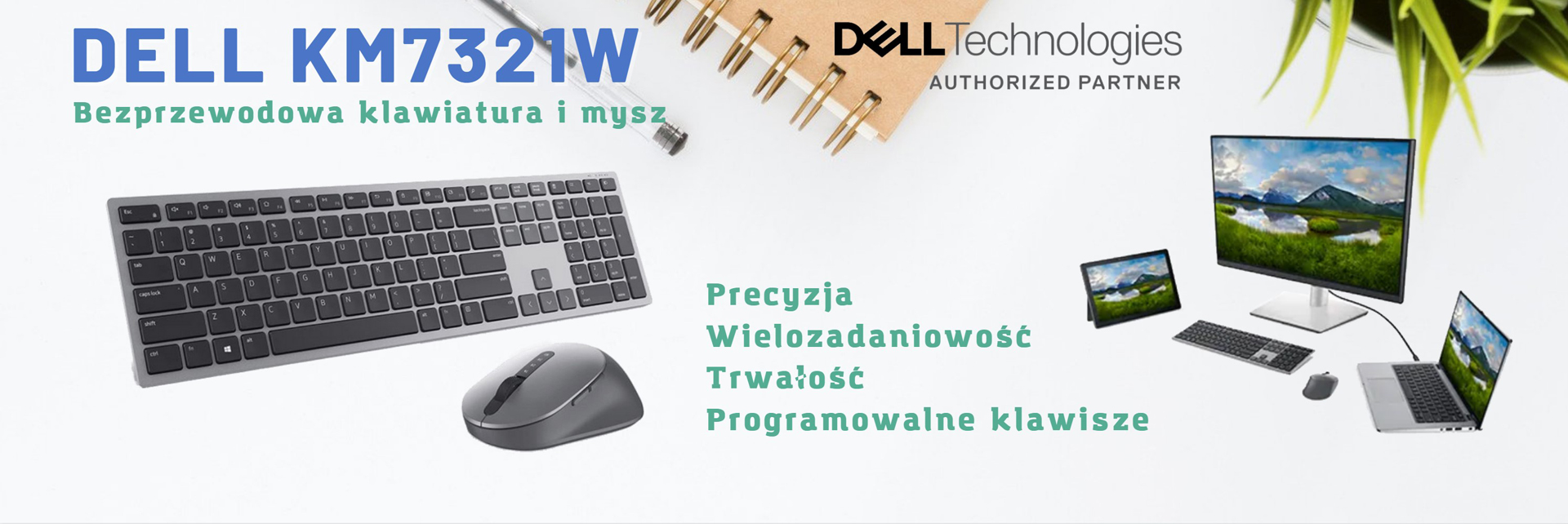Dell KM7321W Bezprzewodowa klawiatura i mysz Dell Premier do wielu urządzeń